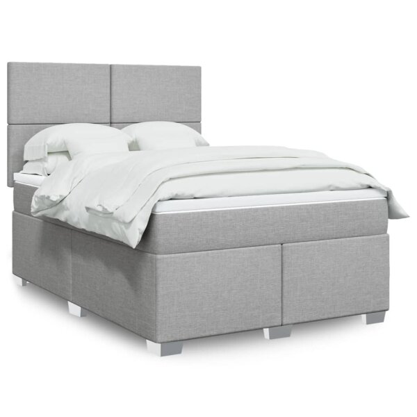 vidaXL Boxspringbett mit Matratze Hellgrau 140x200 cm Stoff