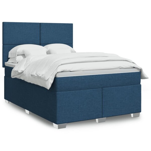 vidaXL Boxspringbett mit Matratze Blau 140x200 cm Stoff