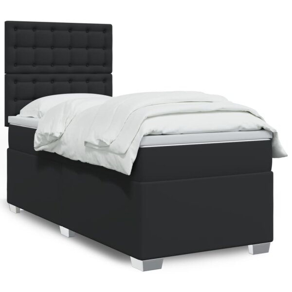 vidaXL Boxspringbett mit Matratze Schwarz 90x190 cm Kunstleder