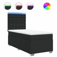 vidaXL Boxspringbett mit Matratze Schwarz 90x190 cm Kunstleder