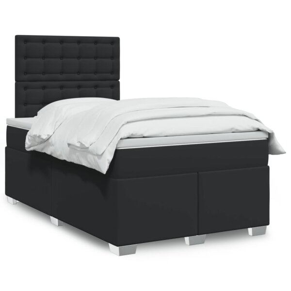 vidaXL Boxspringbett mit Matratze Schwarz 120x200 cm Kunstleder