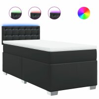 vidaXL Boxspringbett mit Matratze Schwarz 90x200 cm Kunstleder