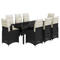 vidaXL 9-tlg. Garten-Bistro-Set mit Kissen Schwarz Poly Rattan