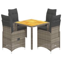 vidaXL 5-tlg. Garten-Bistro-Set mit Kissen Grau Poly Rattan