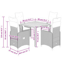 vidaXL 5-tlg. Garten-Bistro-Set mit Kissen Grau Poly Rattan