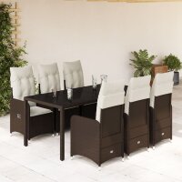 vidaXL 7-tlg. Garten-Bistro-Set mit Kissen Braun Poly Rattan