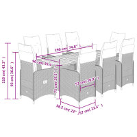 vidaXL 9-tlg. Garten-Bistro-Set mit Kissen Grau Poly Rattan