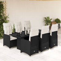 vidaXL 7-tlg. Garten-Bistro-Set mit Kissen Schwarz Poly Rattan