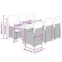 vidaXL 7-tlg. Garten-Bistro-Set mit Kissen Schwarz Poly Rattan