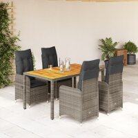 vidaXL 5-tlg. Garten-Bistro-Set mit Kissen Grau Poly Rattan