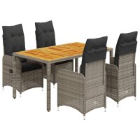 vidaXL 5-tlg. Garten-Bistro-Set mit Kissen Grau Poly Rattan