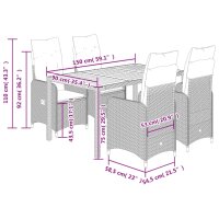 vidaXL 5-tlg. Garten-Bistro-Set mit Kissen Grau Poly Rattan