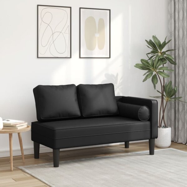 vidaXL Chaiselongue mit Kissen Schwarz Kunstleder