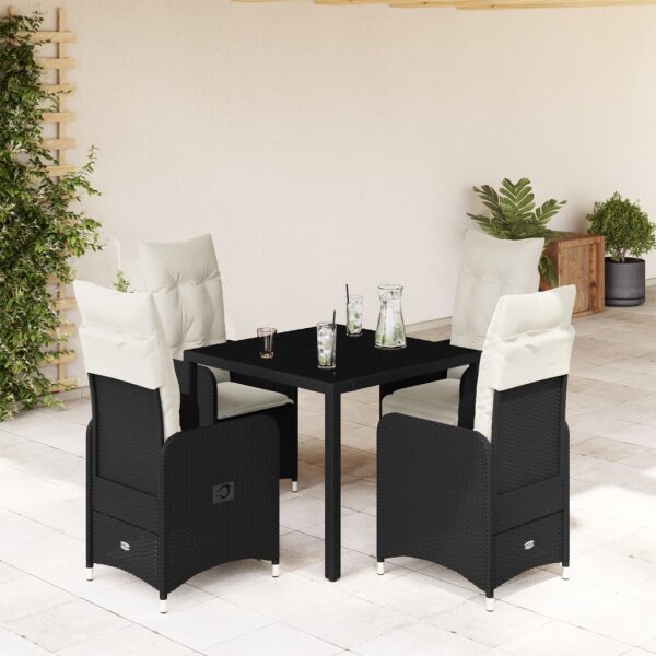 vidaXL 5-tlg. Garten-Bistro-Set mit Kissen Schwarz Poly Rattan