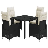 vidaXL 5-tlg. Garten-Bistro-Set mit Kissen Schwarz Poly Rattan