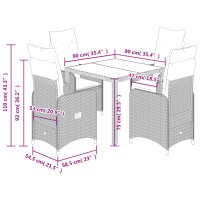 vidaXL 5-tlg. Garten-Bistro-Set mit Kissen Schwarz Poly Rattan