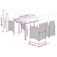 vidaXL 5-tlg. Garten-Bistro-Set mit Kissen Grau Poly Rattan