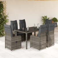 vidaXL 5-tlg. Garten-Bistro-Set mit Kissen Grau Poly Rattan