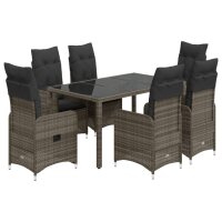 vidaXL 5-tlg. Garten-Bistro-Set mit Kissen Grau Poly Rattan