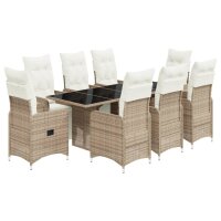 vidaXL 9-tlg. Garten-Bistro-Set mit Kissen Braun Poly Rattan