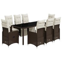 vidaXL 9-tlg. Garten-Bistro-Set mit Kissen Braun Poly Rattan