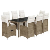 vidaXL 9-tlg. Garten-Bistro-Set mit Kissen Braun Poly Rattan