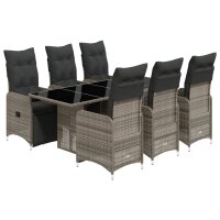 vidaXL 7-tlg. Garten-Bistro-Set mit Kissen Grau Poly Rattan