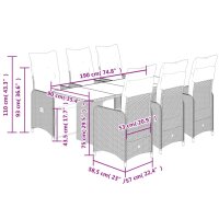 vidaXL 7-tlg. Garten-Bistro-Set mit Kissen Grau Poly Rattan