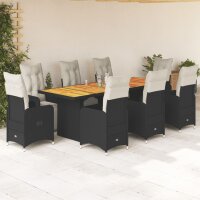 vidaXL 9-tlg. Garten-Bistro-Set mit Kissen Schwarz Poly Rattan