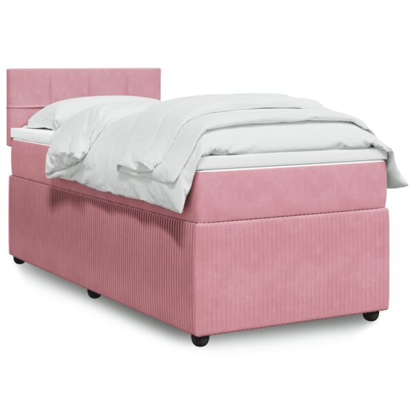 vidaXL Boxspringbett mit Matratze Rosa 100x200 cm Samt