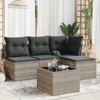 vidaXL 5-tlg. Garten-Sofagarnitur mit Kissen Hellgrau Poly Rattan