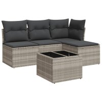 vidaXL 5-tlg. Garten-Sofagarnitur mit Kissen Hellgrau Poly Rattan