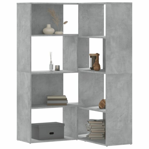 vidaXL Eck-B&uuml;cherregal 4 B&ouml;den Betongrau 85x85x140 cm Holzwerkstoff