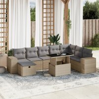 vidaXL 9-tlg. Garten-Sofagarnitur mit Kissen Beige Poly Rattan