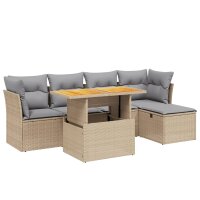 vidaXL 6-tlg. Garten-Sofagarnitur mit Kissen Beige Poly Rattan