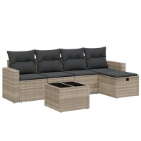 vidaXL 6-tlg. Garten-Sofagarnitur mit Kissen Hellgrau Poly Rattan