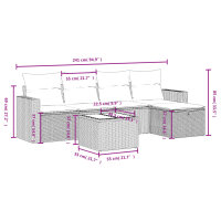 vidaXL 6-tlg. Garten-Sofagarnitur mit Kissen Hellgrau Poly Rattan