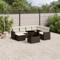 vidaXL 8-tlg. Garten-Sofagarnitur mit Kissen Braun Poly Rattan