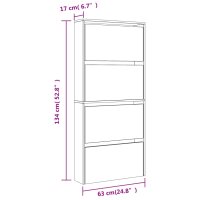 vidaXL Schuhschrank mit Spiegel 4 F&auml;cher Braun Eiche-Optik 63x17x134cm