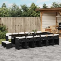 vidaXL 17-tlg. Garten-Essgruppe mit Kissen Schwarz Poly...