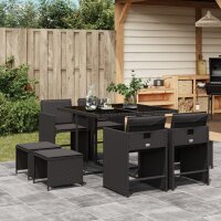 vidaXL 9-tlg. Garten-Essgruppe mit Kissen Schwarz Poly Rattan