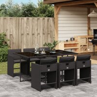 vidaXL 7-tlg. Garten-Essgruppe mit Kissen Schwarz Poly Rattan