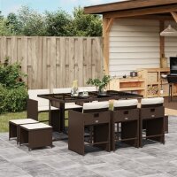 vidaXL 11-tlg. Garten-Essgruppe mit Kissen Braun Poly Rattan