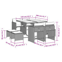 vidaXL 9-tlg. Garten-Essgruppe mit Kissen Braun Poly Rattan