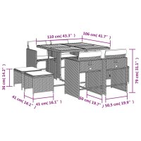 vidaXL 9-tlg. Garten-Essgruppe mit Kissen Grau Poly Rattan