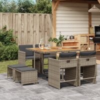 vidaXL 9-tlg. Garten-Essgruppe mit Kissen Grau Poly Rattan