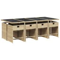 vidaXL 9-tlg. Garten-Essgruppe mit Kissen Beige Poly Rattan