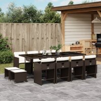 vidaXL 13-tlg. Garten-Essgruppe mit Kissen Braun Poly Rattan