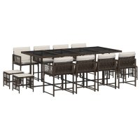 vidaXL 13-tlg. Garten-Essgruppe mit Kissen Braun Poly Rattan