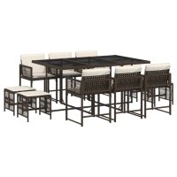 vidaXL 11-tlg. Garten-Essgruppe mit Kissen Braun Poly Rattan
